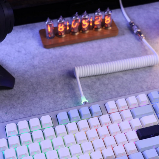 Attack Shark C01 Ultra Custom Coiled USB C to A Cable for Mechanical Keyboard,RGB Light Plug,Double-Sleeved Gaming Cable with Detachable Metal Aviator,for Popular Gaming Consoles Keyboard Mouse-White