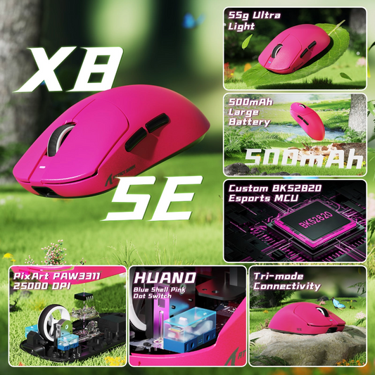 ATTACK SHARK X8 Series Tri-mode Lightweight Wireless Gaming Mouse - Pink
