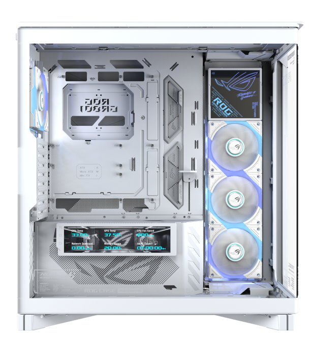 ASUS ROG Cronox ARGB WHITE GR801 CURVE TG E-ATX Case, Curve Tempered Glass Side Panel (4 fans included)