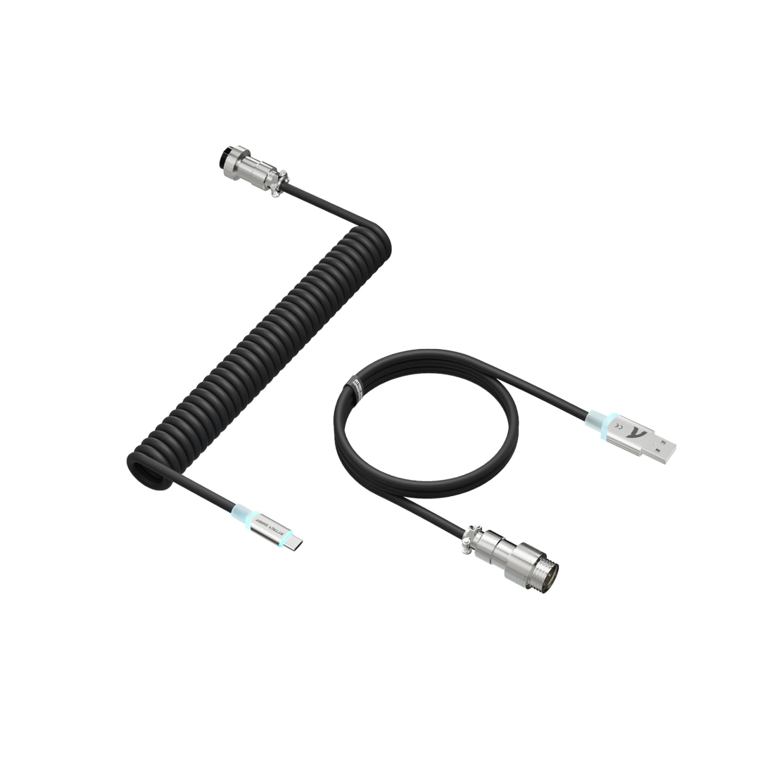 Attack Shark C01 Ultra Custom Coiled USB C to A Cable for Mechanical Keyboard,RGB Light Plug,Double-Sleeved Gaming Cable with Detachable Metal Aviator,for Popular Gaming Consoles Keyboard Mouse-Black