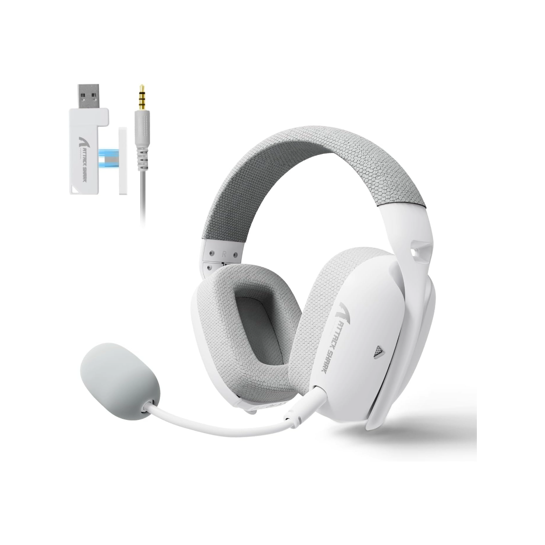 ATTACK SHARK L80PRO Wireless Gaming Headset Lightseed Tech-Built-in&Detachable Dual Microphone-Lightweight Headphone with Tri-Mode(2.4GHz USB C&A Dongle/BT/Wired)-for PC Mac Switch Win-White