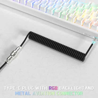 Attack Shark C01 Ultra Custom Coiled USB C to A Cable for Mechanical Keyboard,RGB Light Plug,Double-Sleeved Gaming Cable with Detachable Metal Aviator,for Popular Gaming Consoles Keyboard Mouse-Black
