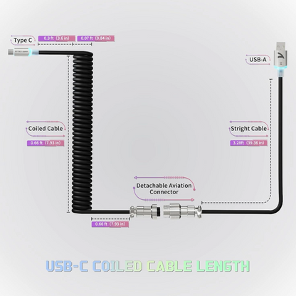 Attack Shark C01 Ultra Custom Coiled USB C to A Cable for Mechanical Keyboard,RGB Light Plug,Double-Sleeved Gaming Cable with Detachable Metal Aviator,for Popular Gaming Consoles Keyboard Mouse-Black