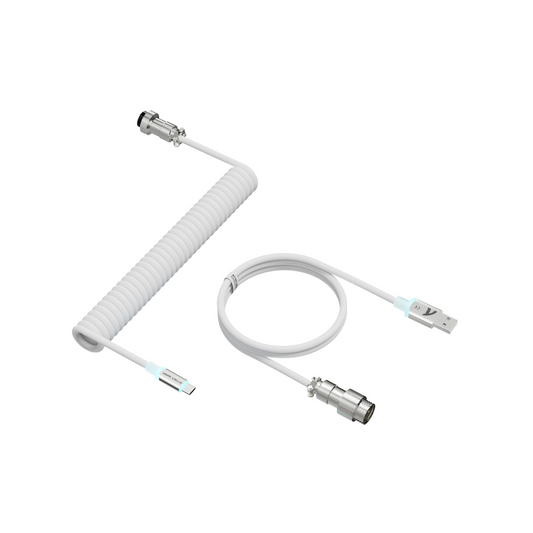 Attack Shark C01 Ultra Custom Coiled USB C to A Cable for Mechanical Keyboard,RGB Light Plug,Double-Sleeved Gaming Cable with Detachable Metal Aviator,for Popular Gaming Consoles Keyboard Mouse-White