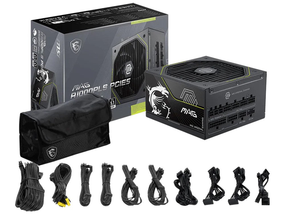 MSI MAG A1000PLS PCIE5 1000W 80+ Platinum Fully Modular ATX Power Supply