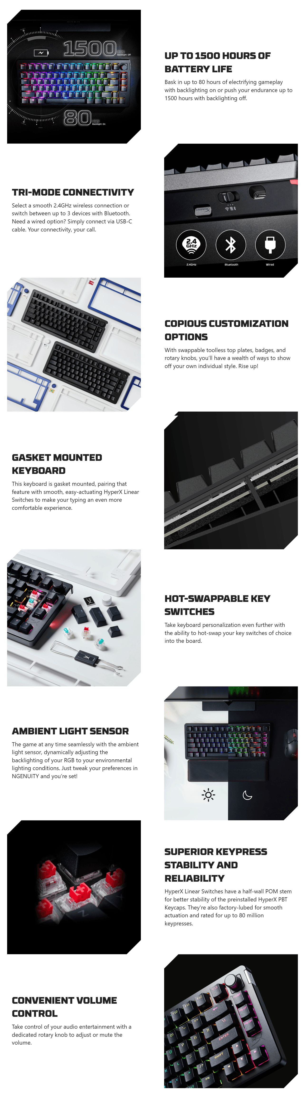 HyperX Alloy Rise 75 Tri-mode Linear Switch Wireless Gaming Keyboard long picture