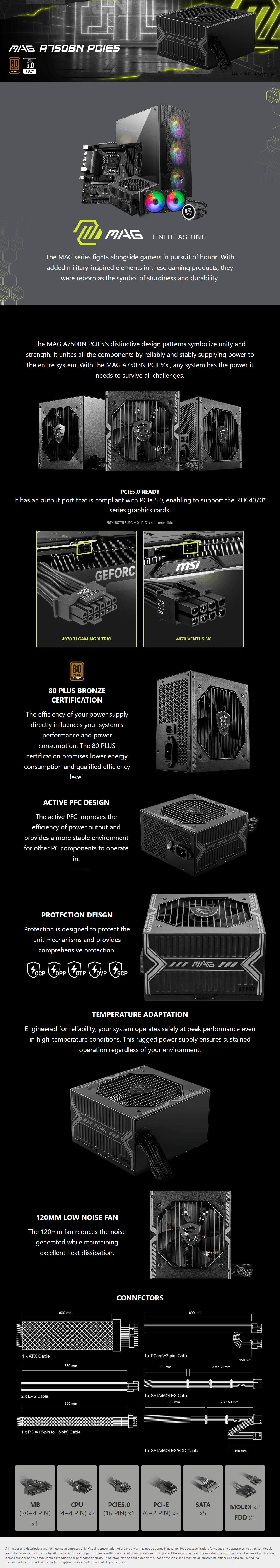MSI MAG A750BN PCIE5 750 W Power Supply long picture