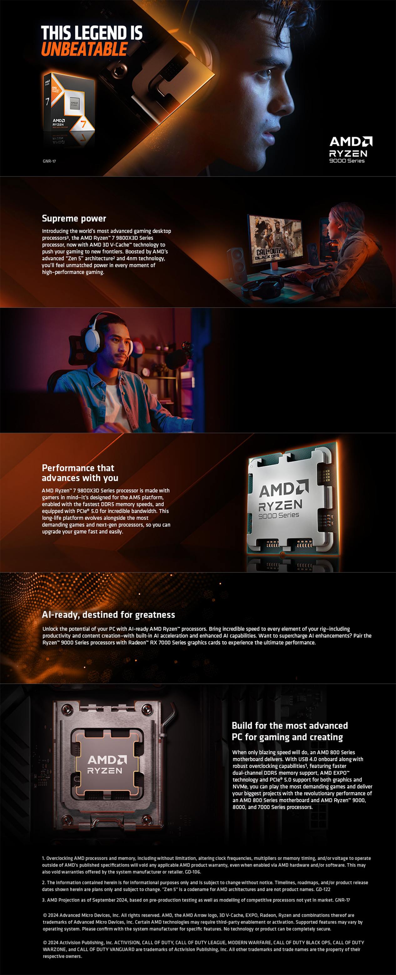 AMD Ryzen 7 9800X3D CPU Processor – 8 Core 16 Thread 5.2GHz AM5 3D V-Cache (OEM / Tray, No Box) – 3 Year Warranty long picture