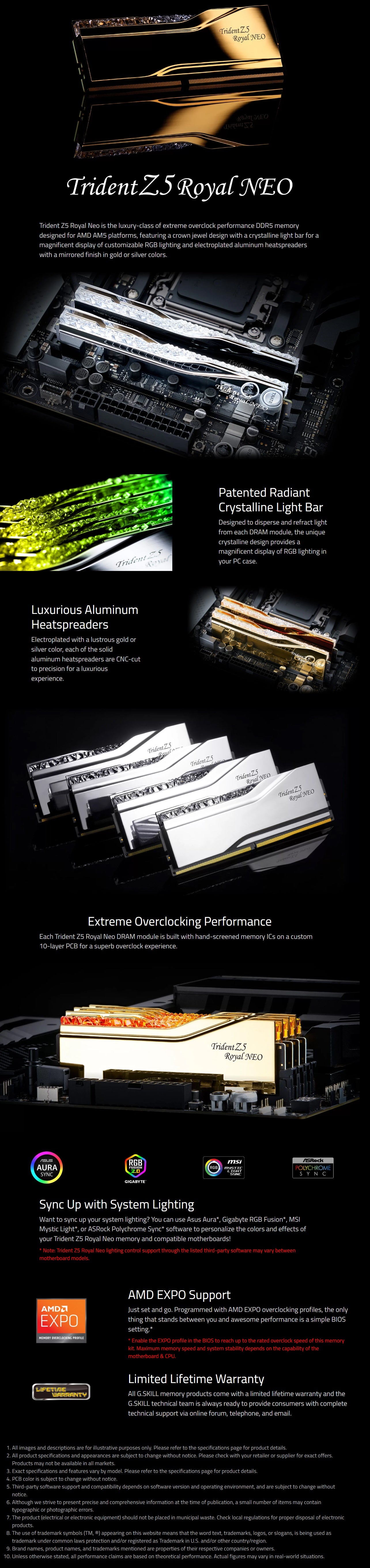 G.Skill Trident Z5 Royal Neo 32GB (2 x 16GB) DDR5 6400MHz CL32 Desktop RAM - Silver long picture