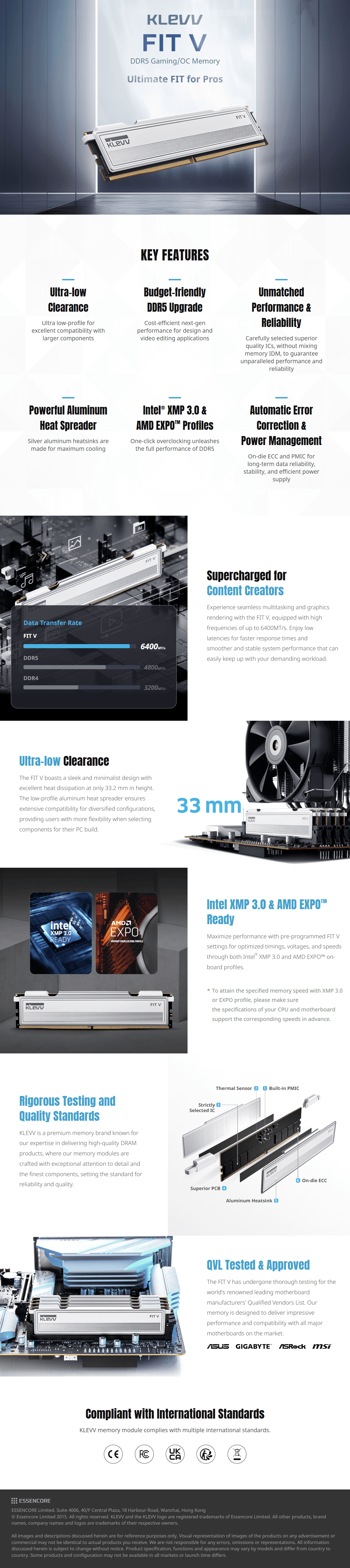 KLEVV FIT V  DDR5 6000MHz CL28 Desktop RAM - White 16gb long picture