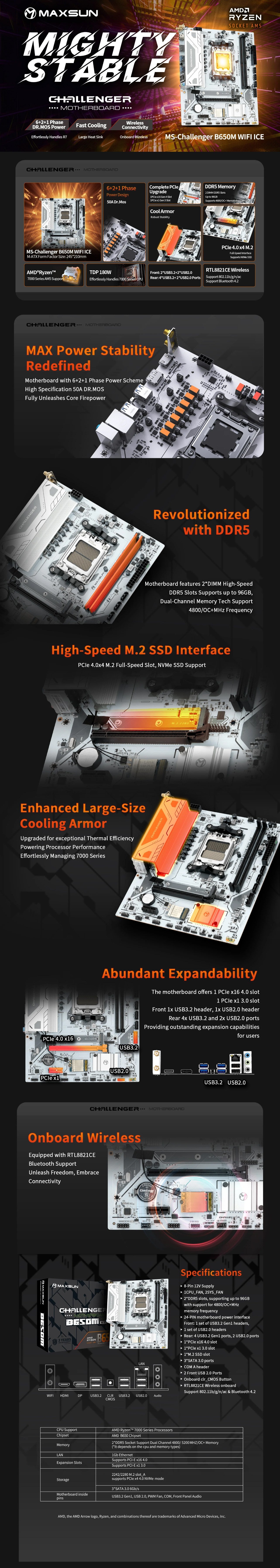 MAXSUN eSport B850M WIFI ICE AM5 DDR5 mATX Motherboard (MS-ES-B850M-WIFI-ICE) long picture