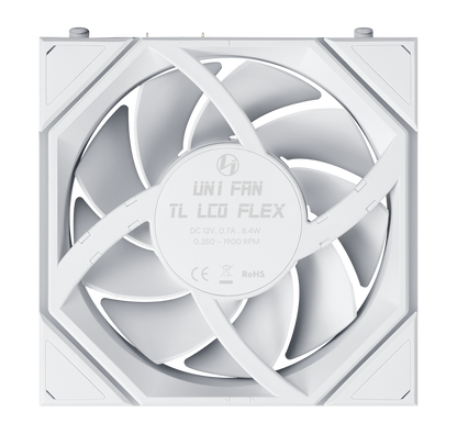 Lian Li UNI FAN TL LCD FLEX 2.4GHz ARGB Wireless 120mm Reverse Fan - White (1-Pack)
