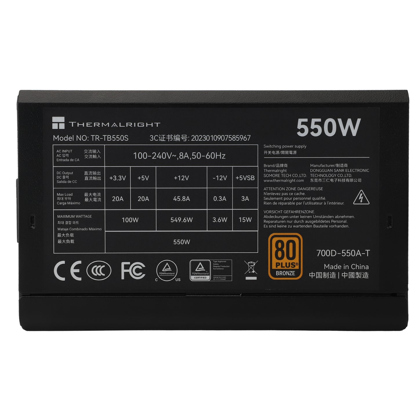 Thermalright 550W 80+ Bronze Certified ATX Power Supply TB550S