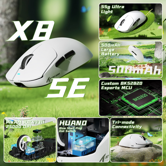 ATTACK SHARK X8 Series Tri-mode Lightweight Wireless Gaming Mouse - White