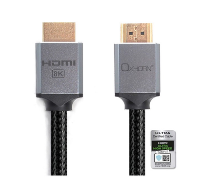 Oxhorn HDMI2.1 8K@60Hz 3D Ultra Certified Ethernet Aluminum Header Cable 1.8m Male to Male