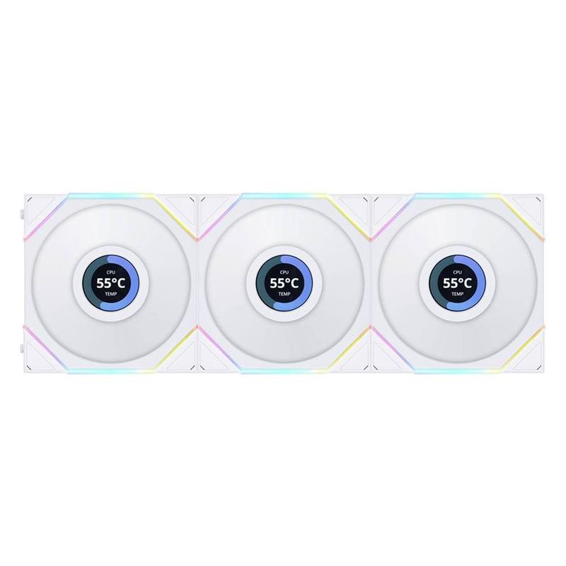 Lian Li Uni Fan TL120 LCD Reverse Blade Wireless ARGB 120mm Fan - White (3-Pack)