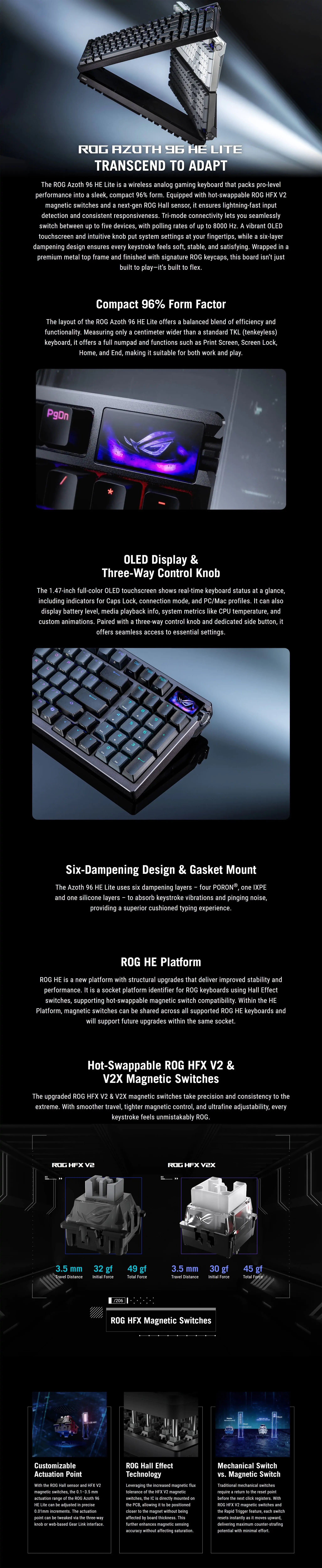 ASUS ROG Azoth 96 HE Lite Wireless Analog 96% Magnetic Switch Gaming Keyboard - Black long picture